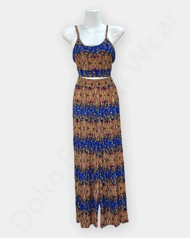 [DFW200] Rongtai Boho Two-Piece Set – Sleeveless Top & Wide-Leg Pants in Ethnic Print – Blue Color  (S-M).webp