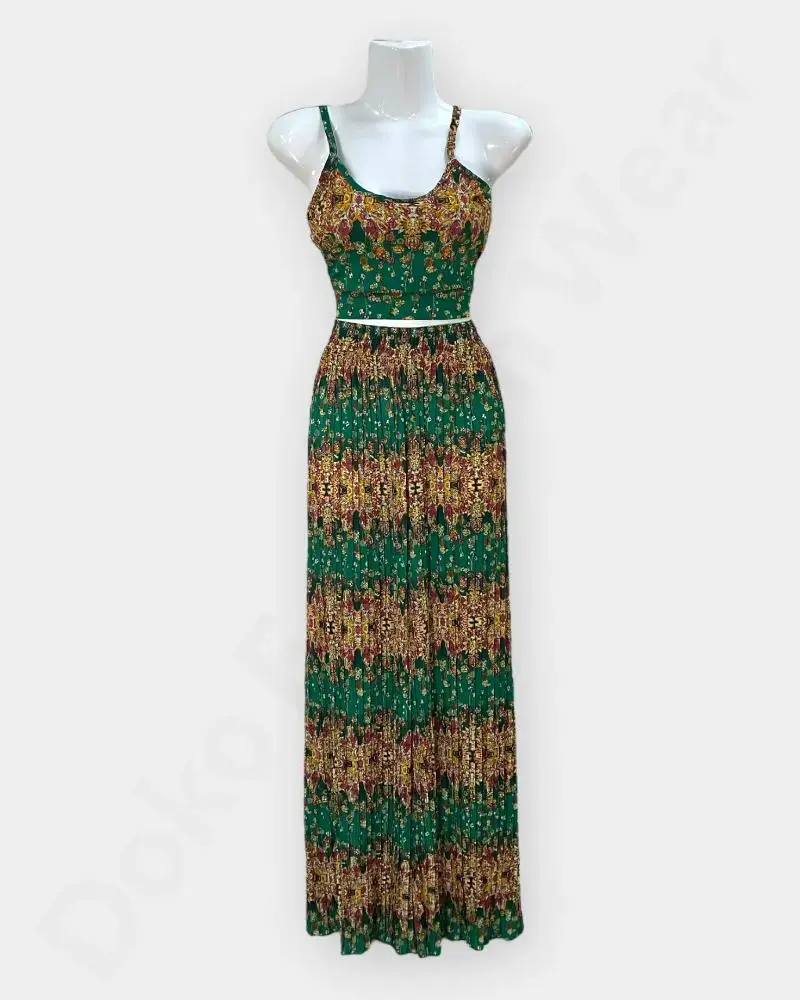 [DFW199] Rongtai Boho Two-Piece Set – Sleeveless Top & Wide-Leg Pants in Ethnic Print – Green Color (S-M).webp