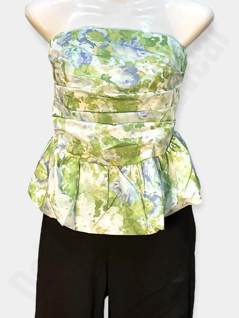 [WTT140-2] Strapless Top  for Women Floral Print Tank Tube Top off Shoulder Sleeveless Tunic Summer Top Strapless  (Green).webp