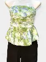 [WTT140-2] Strapless Top  for Women Floral Print Tank Tube Top off Shoulder Sleeveless Tunic Summer Top Strapless  (Green).webp
