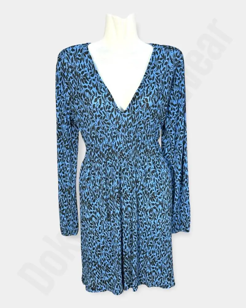 [WDV147] Floral Dress Pull On Fit & Flare Dress V Neck Summer Floral Dress (Blue).webp