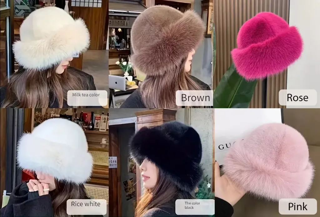 [DFW374] Womens Faux Fur Plush Fur Luxury Russian Hat Winter Ski Thermal Hat Cap  (Black)