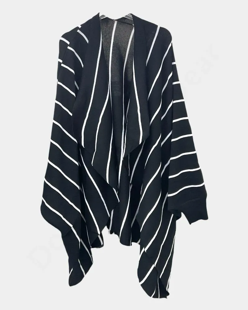 Knit Stripe Papu Cardigan Women's Long Open Black