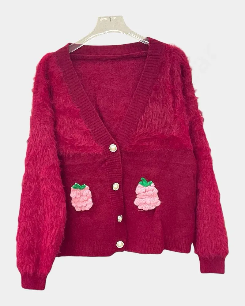 [DFW370] Knit V-neck Pineapple Button Cardigan