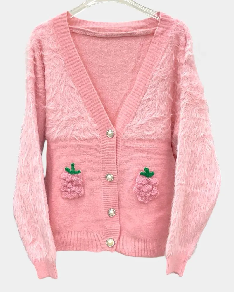 Ladies Sweater Knit V-neck Pineapple Button Cardigan Jackets & Hoodies