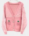 Ladies Sweater Knit V-neck Pineapple Button Cardigan Jackets & Hoodies