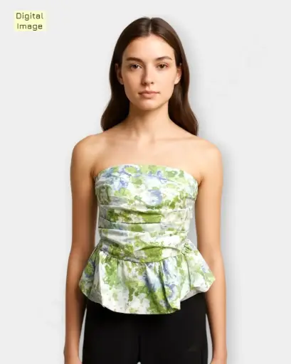 [WTT140-2] Strapless Top  for Women Floral Print Tank Tube Top off Shoulder Sleeveless Tunic Summer Top Strapless  (Green)
