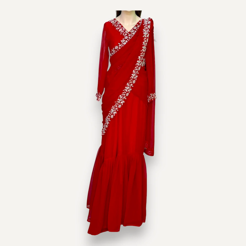 Gown Saree Ready To Wear- Georgette Fabric Embroidery Work
