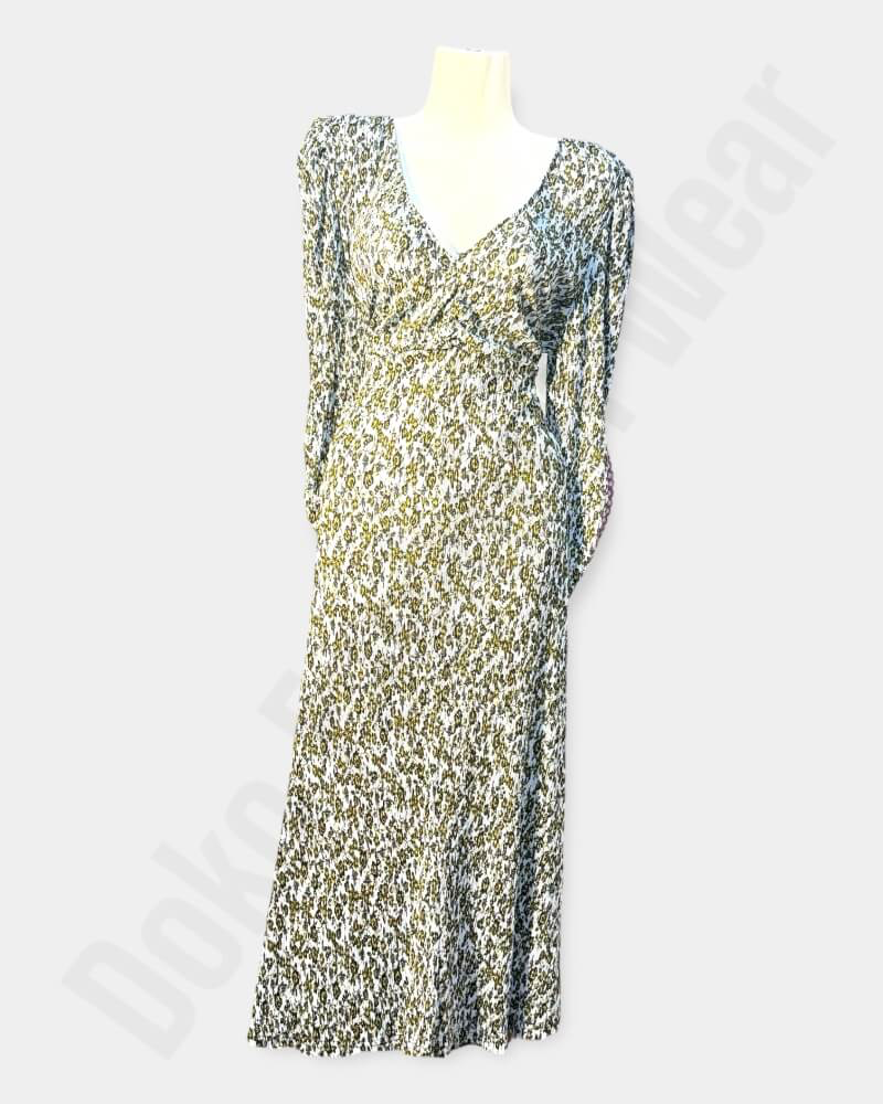 [WDV148] Floral Fit and Flare Dress, Long Sleeve ,Floral Long Dress For Summer