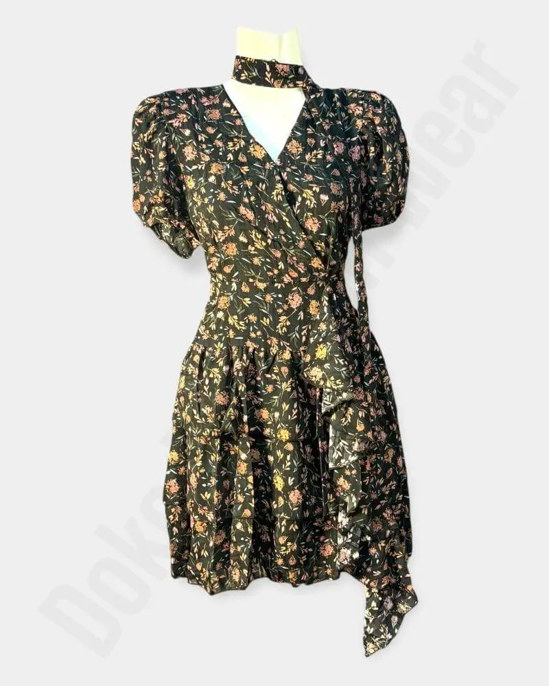 [WDC151]  Floral Print Crepe Fit & Flare Dress - Dresses for Women  (Black)