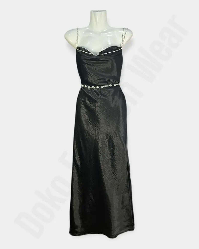  Stone  Chain Shoulder Maxi Dress Silk - Party Wear Dress
