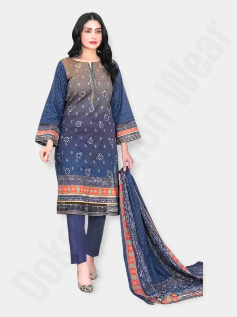 Tawakkal Stitched Embroidered Digital Printed Lawn kurthi - Olive Color