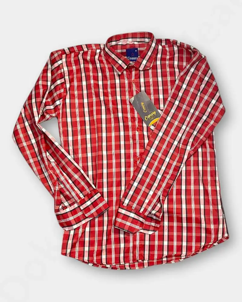 [MSC055] Men Check Shirt - Red Color (L)