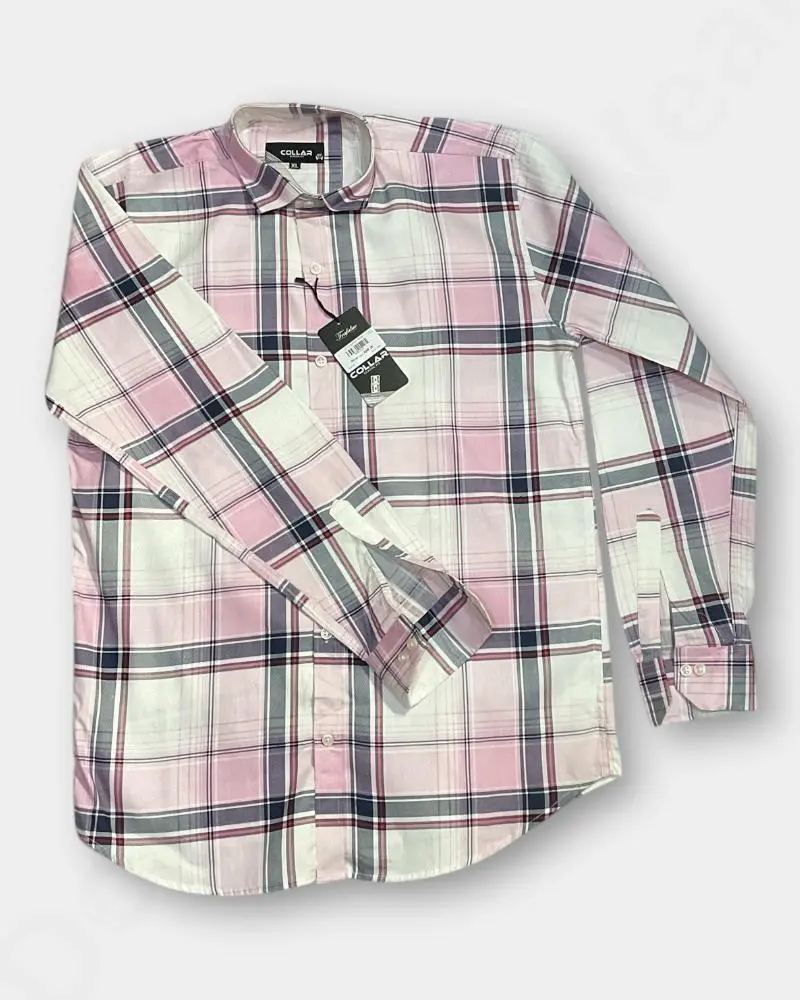 Men Check Shirt - Baby Pink Color | XL Size