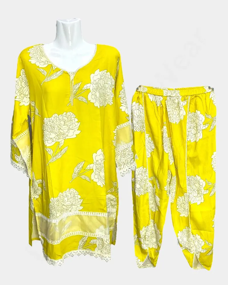 Ladies Kurthi Co-ord Set - Cotton - Yellow - Green- Pink