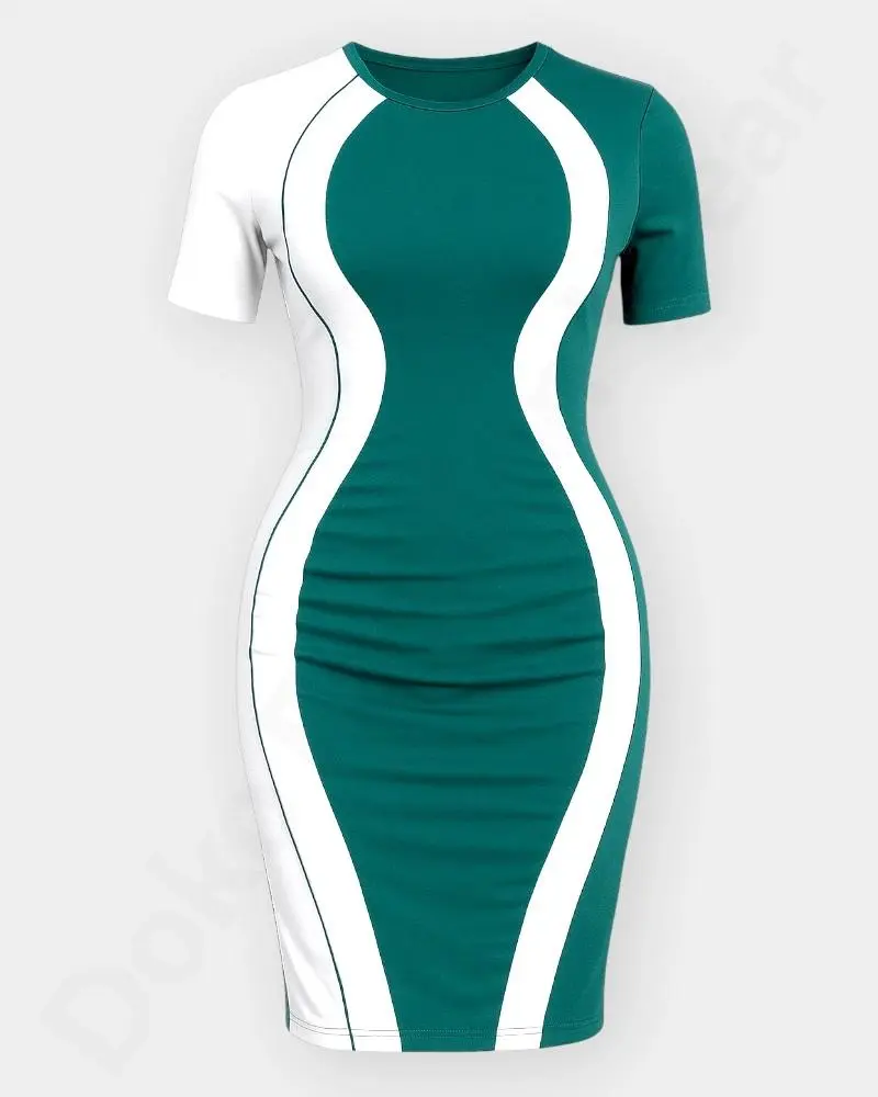[DFW191-2] Women Bodycon Dress  –  Green- Color   (XXL)