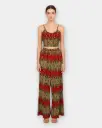 Rongtai Boho Two-Piece Set – Sleeveless Top & Wide-Leg Pants in Ethnic Print - Red Color