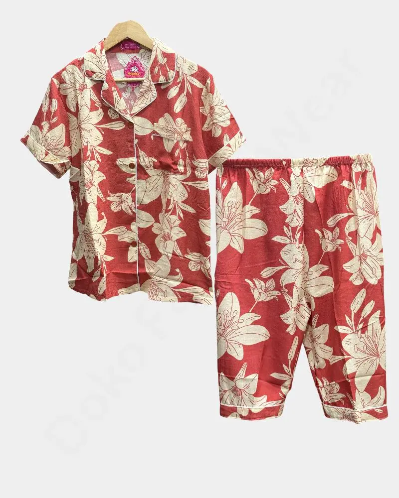 Women's Halwan Nightwear Set - Loungewear & Sleepwear- Orange Color