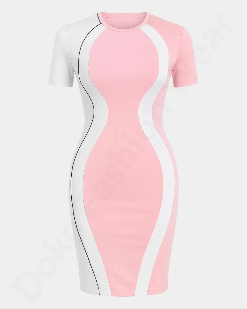[DFW192-3] Women Bodycon Dress  – Pink Color  (L)