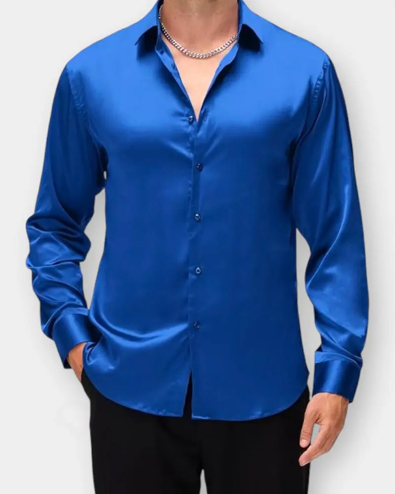 [DFW252]  Full Sleeve Luxurious Silk Shirt  Color - Blue  (L)