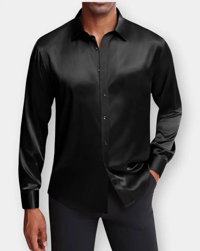  Full Sleeve Luxurious Silk Shirt Color - Black 