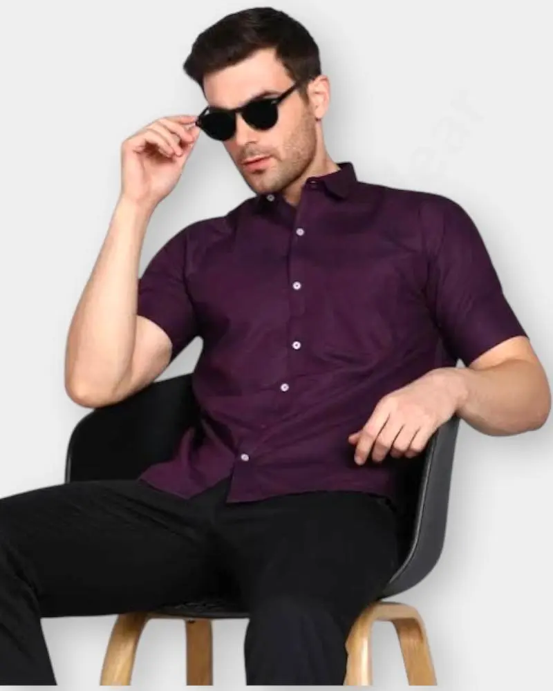[DFW256]  Half Sleeve Luxurious Silk Shirt Color - Maroon  (L)