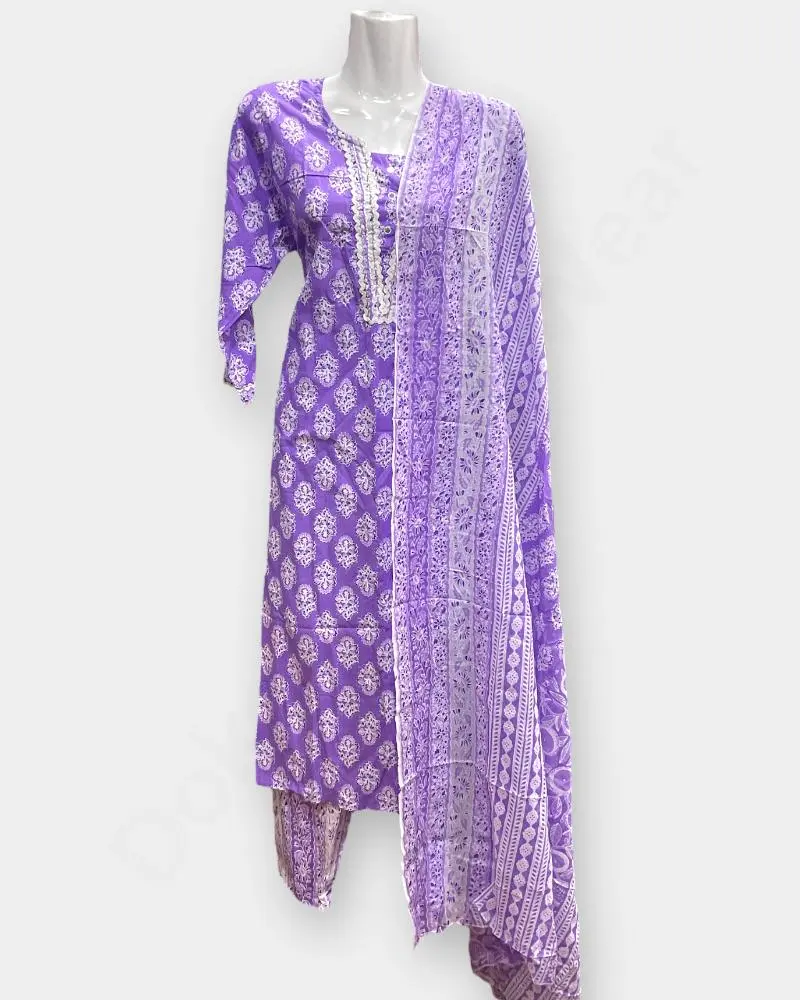  3 pcs Kurthi set for summer Ladies Kurthi Color-Purple