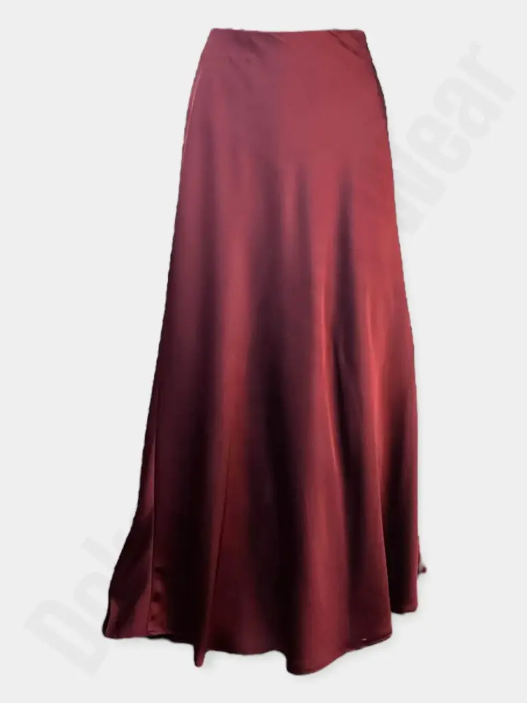 Satin Midi Slip Skirt – High Waist Maroon Long Skirt for Elegant & Chic Summer Looks 