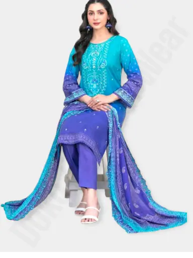 Tawakkal Stitched Embroidered Digital Printed Lawn kurthi - Blue Color