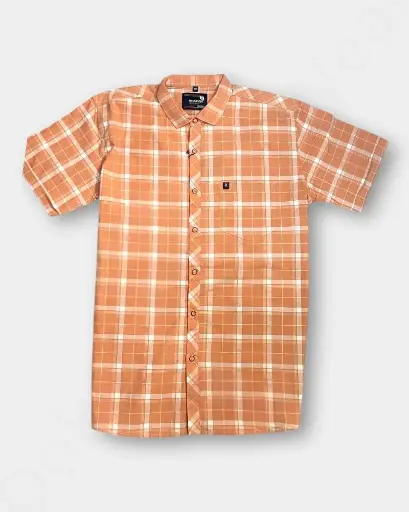 [MSC064] Men Half Check Shirt - Light Orange Color & XXL