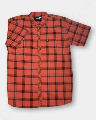 [MSC063] Men Half Check Shirt - Orange Color & XXL Size
