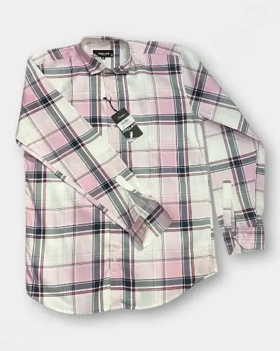 [MSC027] Men Check Shirt - Baby Pink Color | XL Size