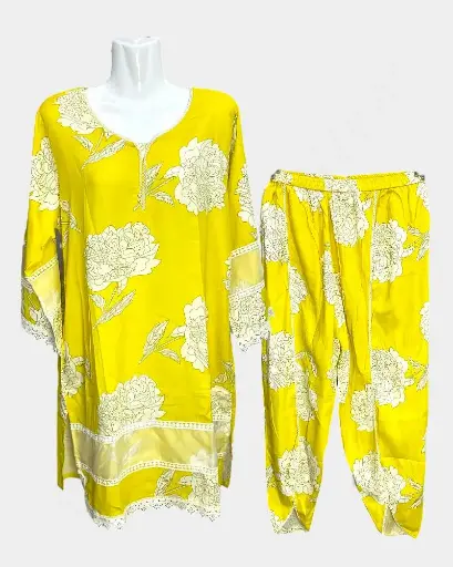 Ladies Kurthi Co-ord Set - Cotton - Yellow - Green- Pink