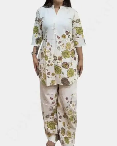 Ladies Kurthi Co-ord Set - Khadi Fabric -Cream Color