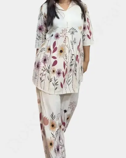 Ladies Kurthi Co-ord Set - Khadi Fabric -Cream Color