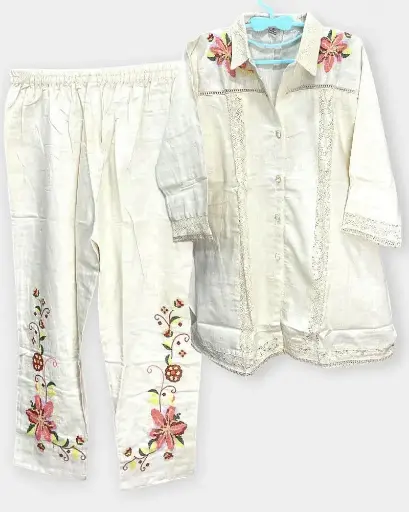 Ladies Kurthi Co-ord Set - Khadi Fabric -Cream Color - Premium Quality