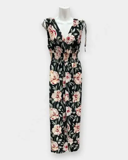 [DFW248] Flower print Jumpsuit  For Summer Dresses & Gowns/ Color-Black 
