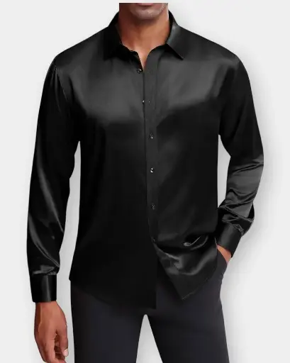   Full Sleeve Luxurious Silk Shirt Color - Black 