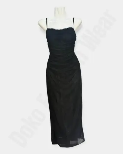  Long Sweetheart Fitted Pleated Cowl Neck Net  Gown 