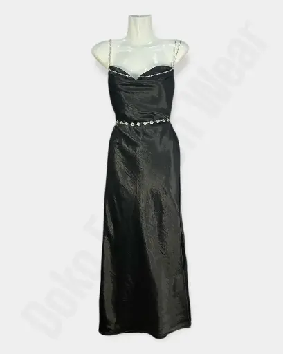  Stone  Chain Shoulder Maxi Dress Silk - Party Wear Dress